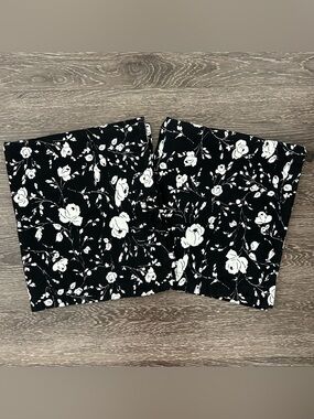 Ralph Lauren Port Palace Black White Floral Euro Shams Set of 2 Silk Cotton Pair